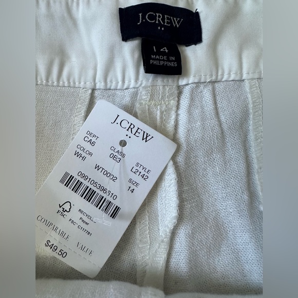 Women’s J.Crew Size 14 White Scalloped Linen Blend 4” Shorts - Picture 3 of 7
